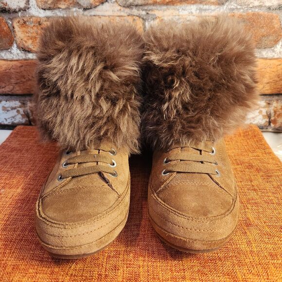 UGG ANTOINE Women Brown Fur Suede Lace-up Zipper Sneaker Boots Y2K Women Size 10 - Picture 2 of 11